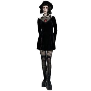 Vente PUNK RAVE Mini Robe ‘Dark Prajna’ En Velours Noir 31