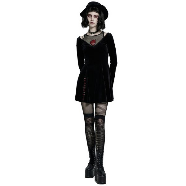 Vente PUNK RAVE Mini Robe ‘Dark Prajna’ En Velours Noir 8