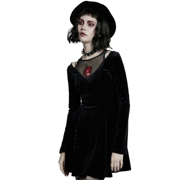 Vente PUNK RAVE Mini Robe ‘Dark Prajna’ En Velours Noir 10