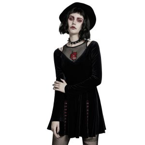 Vente PUNK RAVE Mini Robe ‘Dark Prajna’ En Velours Noir 37