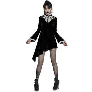 PUNK RAVE Mini Robe ‘Ishtar’ En Velours Noir Et Dentelle Blanche pas cher 17