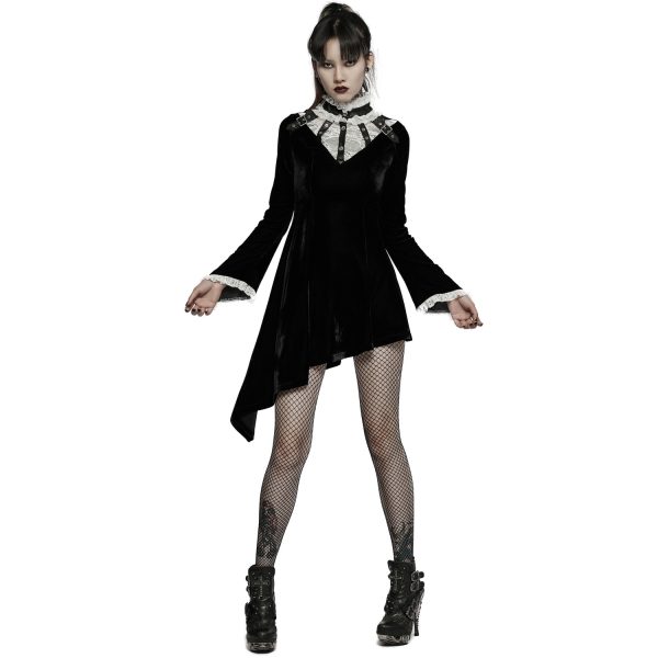 PUNK RAVE Mini Robe ‘Ishtar’ En Velours Noir Et Dentelle Blanche pas cher 3
