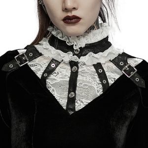 PUNK RAVE Mini Robe ‘Ishtar’ En Velours Noir Et Dentelle Blanche pas cher 35