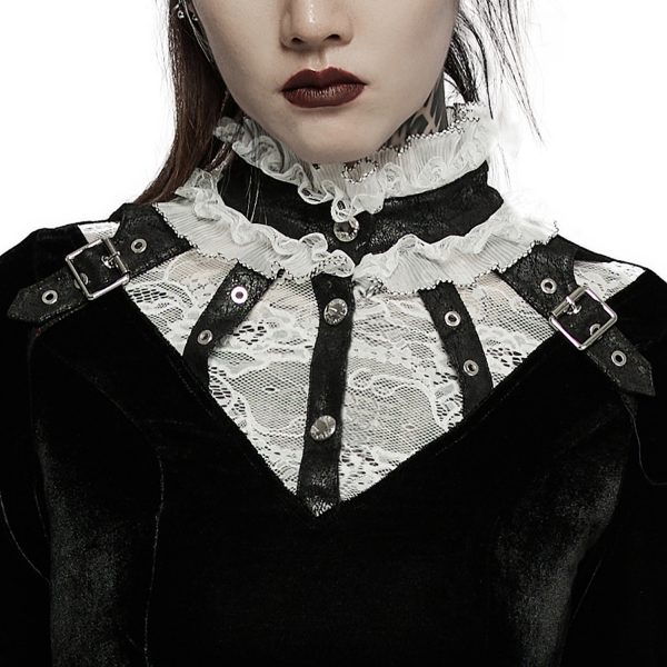 PUNK RAVE Mini Robe ‘Ishtar’ En Velours Noir Et Dentelle Blanche pas cher 12
