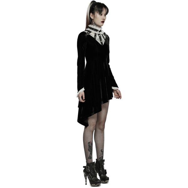 PUNK RAVE Mini Robe ‘Ishtar’ En Velours Noir Et Dentelle Blanche pas cher 5