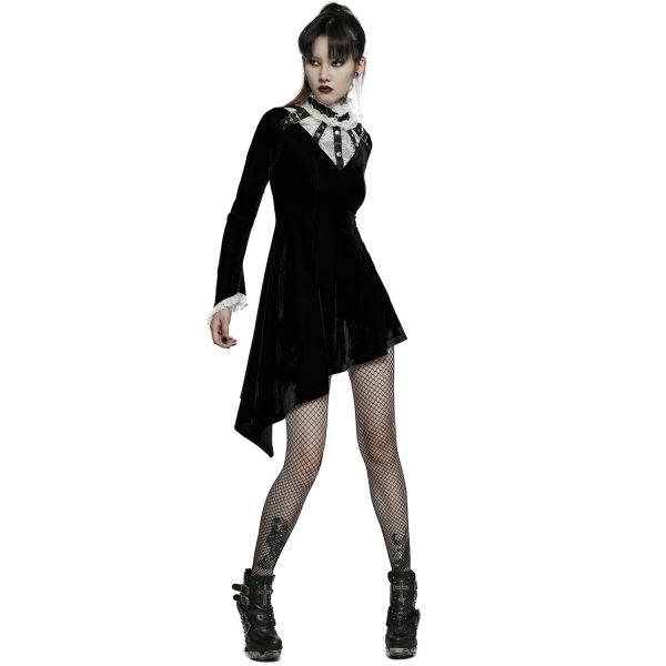 PUNK RAVE Mini Robe ‘Ishtar’ En Velours Noir Et Dentelle Blanche pas cher 7