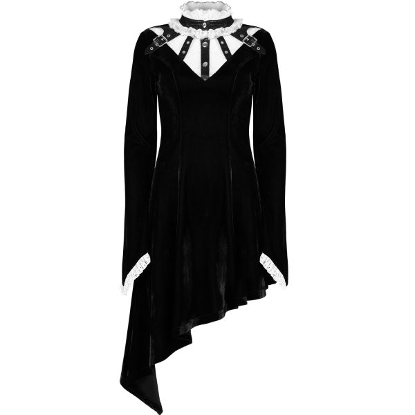 PUNK RAVE Mini Robe ‘Ishtar’ En Velours Noir Et Dentelle Blanche pas cher 1