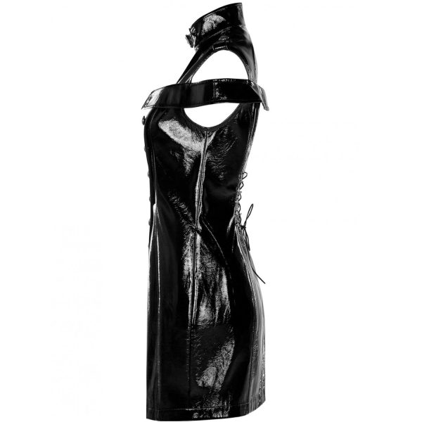 magasin pour PUNK RAVE Mini Robe ‘Techno Geisha’ En Simili Cuir Noir Verni 12