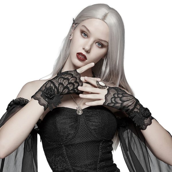 PUNK RAVE Mitaines Gothiques ‘Black Rose’ En Dentelle Noire achat pas cher 3