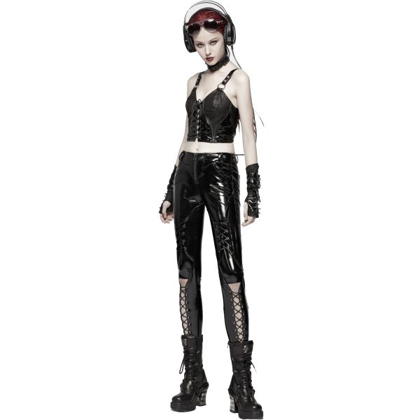 magasin en ligne france PUNK RAVE Pantalon ‘Ball Jointed Doll’ En Vinyle Noir 3