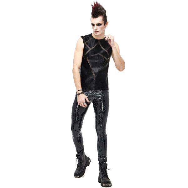 fashioniable DEVIL FASHION Pantalon ‘Cyber Game’ En Simili Cuir Glossy Noir 3