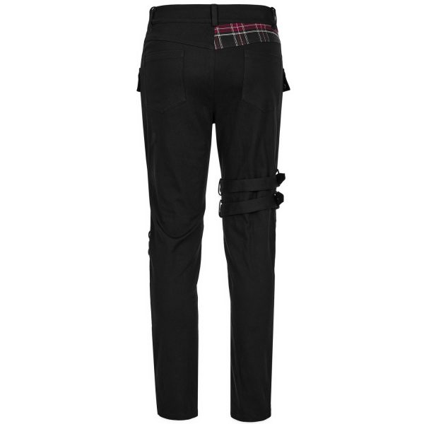 PUNK RAVE Pantalon ‘Cynfael’ Noir Et Tartan Rouge se précipiter pour acheter 12