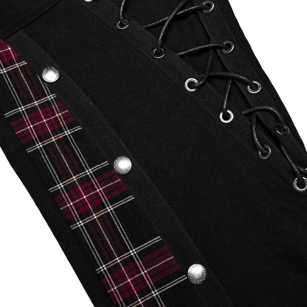 PUNK RAVE Pantalon ‘Cynfael’ Noir Et Tartan Rouge se précipiter pour acheter 17