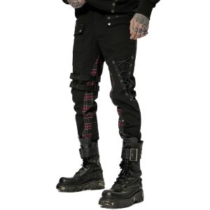 PUNK RAVE Pantalon ‘Cynfael’ Noir Et Tartan Rouge se précipiter pour acheter 30