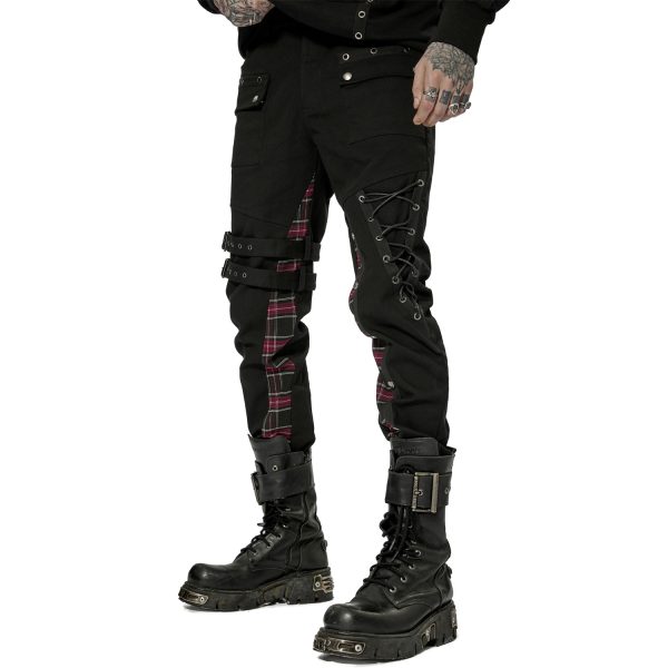 PUNK RAVE Pantalon ‘Cynfael’ Noir Et Tartan Rouge se précipiter pour acheter 8