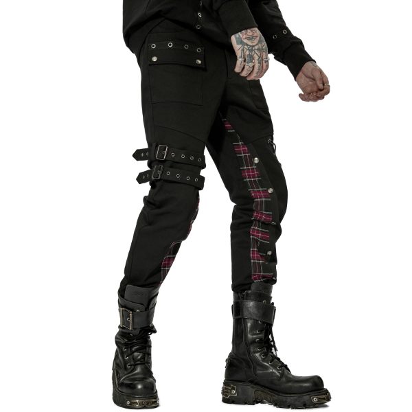 PUNK RAVE Pantalon ‘Cynfael’ Noir Et Tartan Rouge se précipiter pour acheter 9