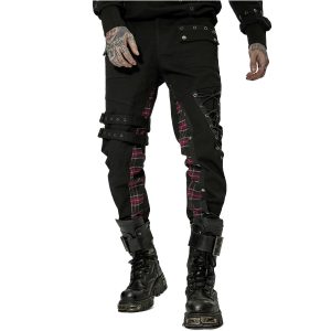 PUNK RAVE Pantalon ‘Cynfael’ Noir Et Tartan Rouge se précipiter pour acheter 34