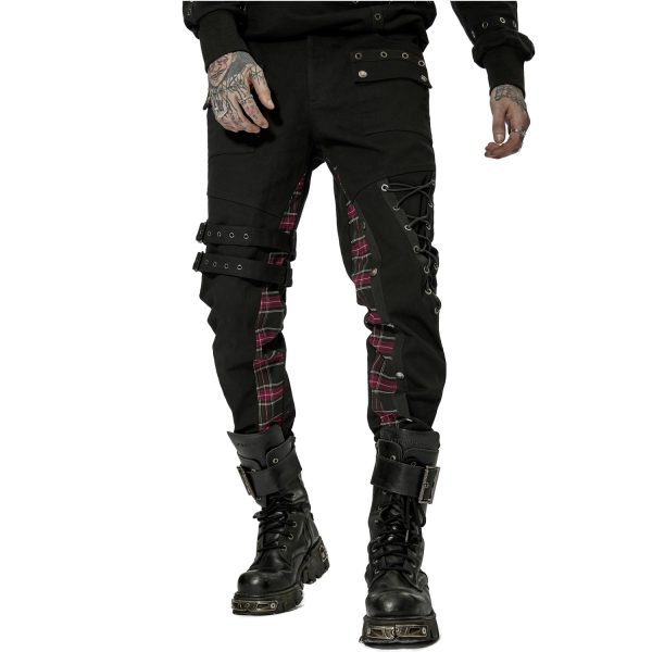 PUNK RAVE Pantalon ‘Cynfael’ Noir Et Tartan Rouge se précipiter pour acheter 10