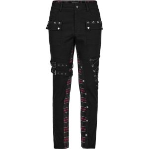 PUNK RAVE Pantalon ‘Cynfael’ Noir Et Tartan Rouge se précipiter pour acheter 36