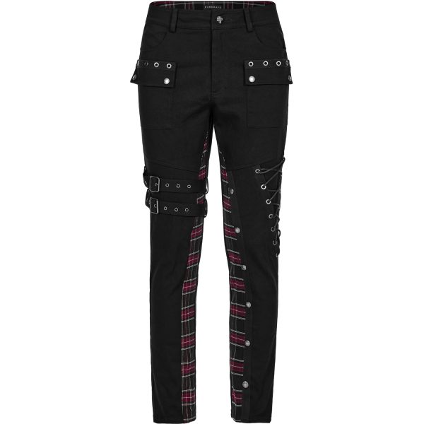 PUNK RAVE Pantalon ‘Cynfael’ Noir Et Tartan Rouge se précipiter pour acheter 11