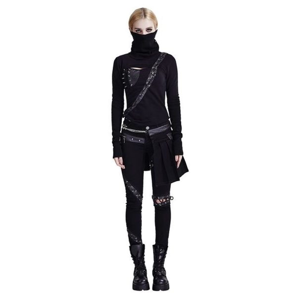 achat PUNK RAVE Pantalon-Demi-Jupe ‘Catacomb’ Noir 6