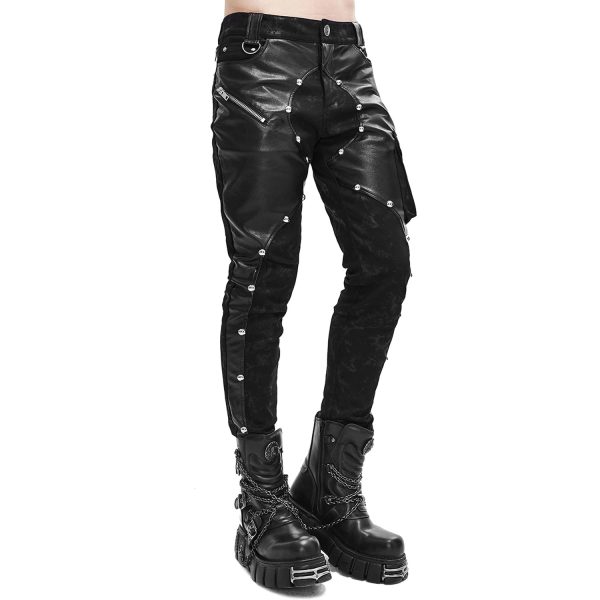 DEVIL FASHION Pantalon ‘Haboolm’ En Jean Et Simili Cuir Noirs en france 7
