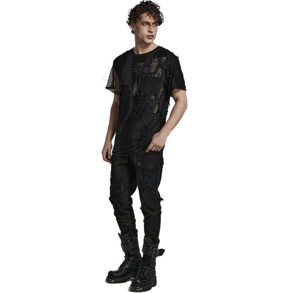 PUNK RAVE Pantalon ‘Punk Broken Hole Net’ Noir prix le plus bas 7