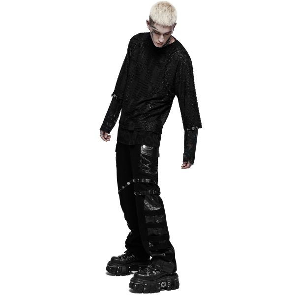 Pas Cher Magasin Soldes PUNK RAVE Pantalon ‘Punk Stylish’ Noir 4