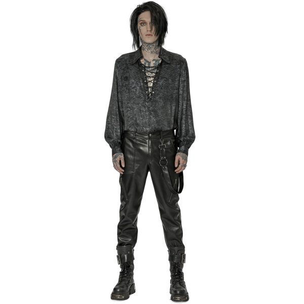 boutiqued pas cher PUNK RAVE Pantalon ‘Xanthus’ En Simili Cuir Noir 3