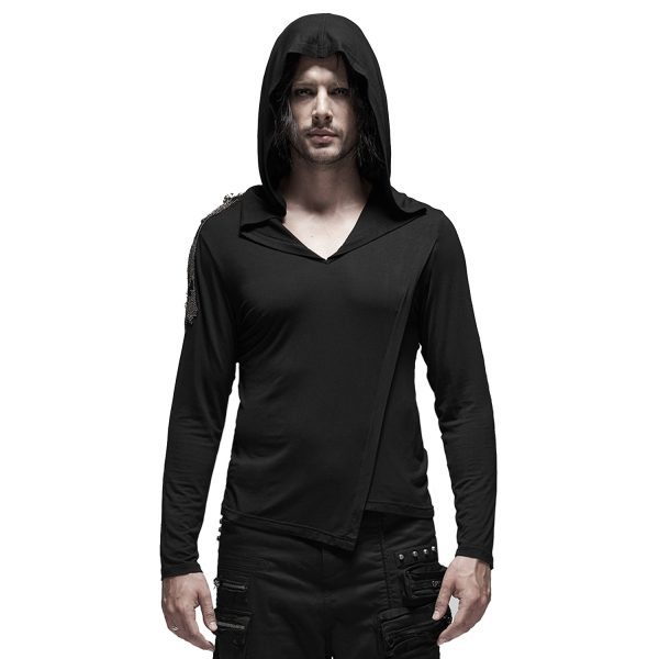 PUNK RAVE Polo Asymétrique à Capuche ‘Morok’ Noir fashion pas cher 3