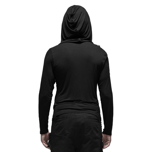 PUNK RAVE Polo Asymétrique à Capuche ‘Morok’ Noir fashion pas cher 4
