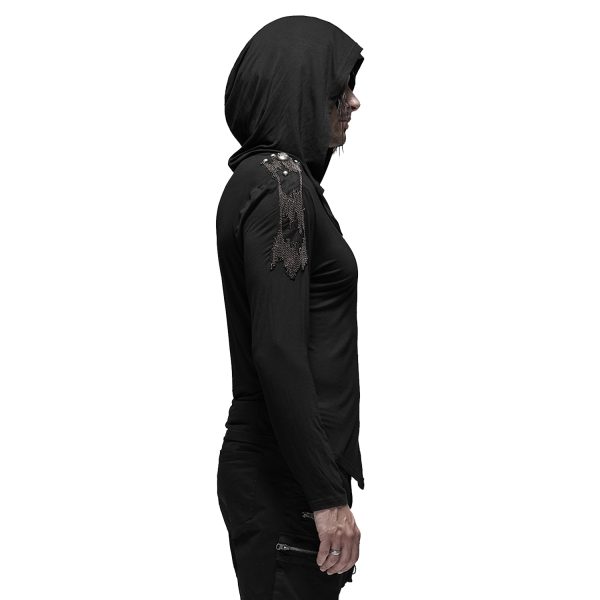PUNK RAVE Polo Asymétrique à Capuche ‘Morok’ Noir fashion pas cher 5