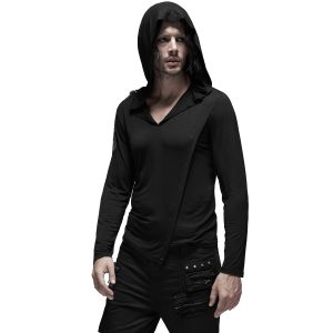 PUNK RAVE Polo Asymétrique à Capuche ‘Morok’ Noir fashion pas cher 23