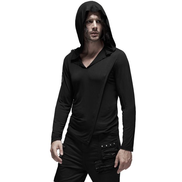 PUNK RAVE Polo Asymétrique à Capuche ‘Morok’ Noir fashion pas cher 6