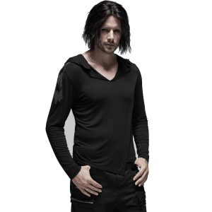 PUNK RAVE Polo Asymétrique à Capuche ‘Morok’ Noir fashion pas cher 25