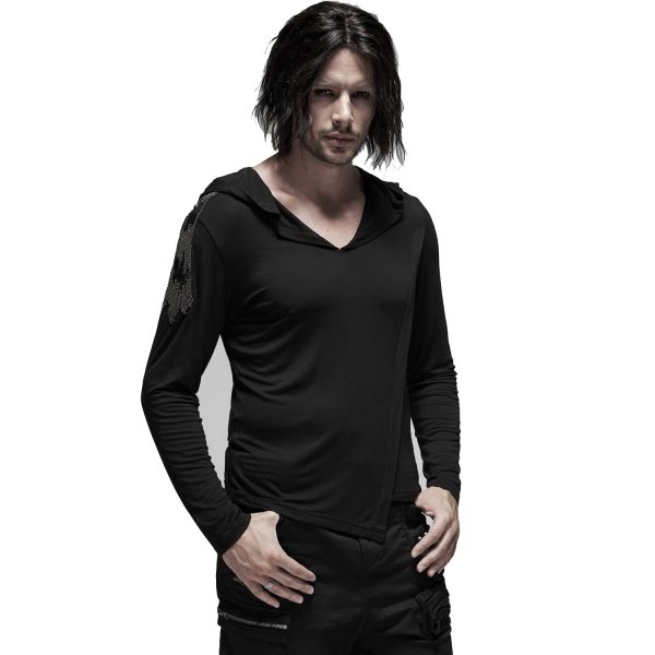 PUNK RAVE Polo Asymétrique à Capuche ‘Morok’ Noir fashion pas cher 7