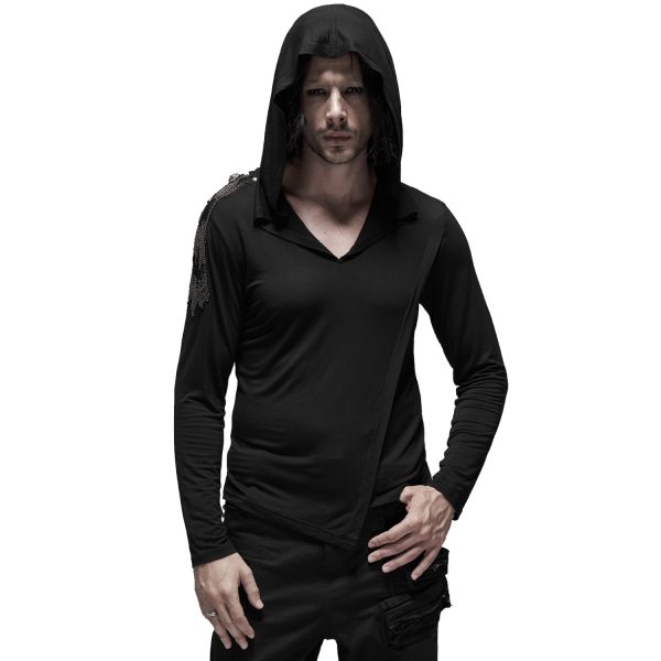 PUNK RAVE Polo Asymétrique à Capuche ‘Morok’ Noir fashion pas cher 8