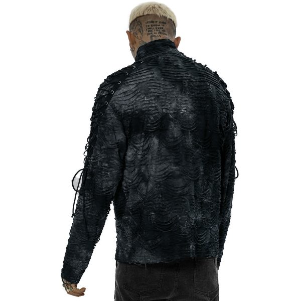 Achat PUNK RAVE Polo Masque ‘Samhain’ Noir Et Bleu 4