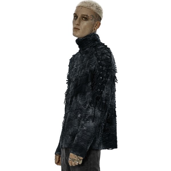 Achat PUNK RAVE Polo Masque ‘Samhain’ Noir Et Bleu 5