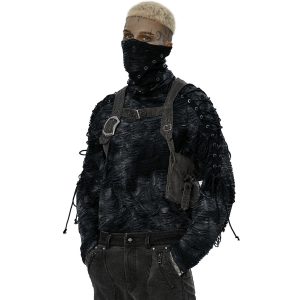 Achat PUNK RAVE Polo Masque ‘Samhain’ Noir Et Bleu 27