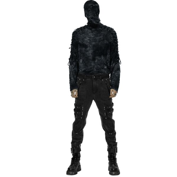 Achat PUNK RAVE Polo Masque ‘Samhain’ Noir Et Bleu 7