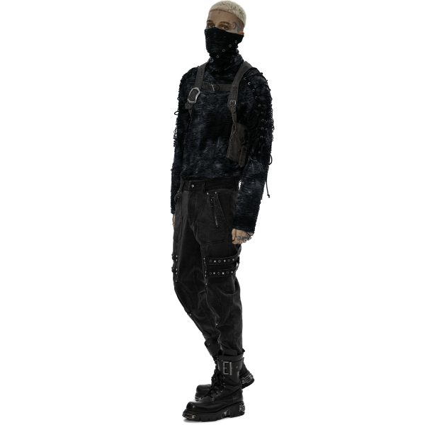 Achat PUNK RAVE Polo Masque ‘Samhain’ Noir Et Bleu 8