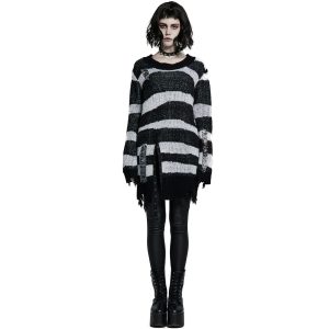 grand choix PUNK RAVE Pull ‘Dark Doll’ à Rayures Noires Et Blanches 24