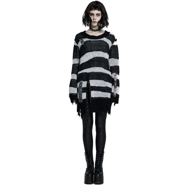 grand choix PUNK RAVE Pull ‘Dark Doll’ à Rayures Noires Et Blanches 3
