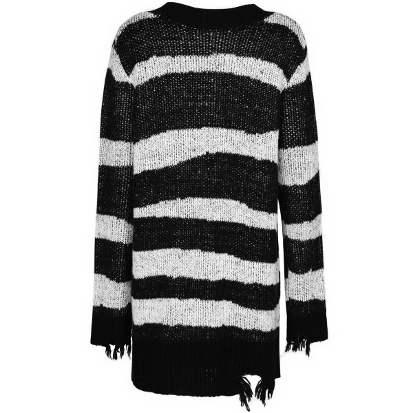 grand choix PUNK RAVE Pull ‘Dark Doll’ à Rayures Noires Et Blanches 14