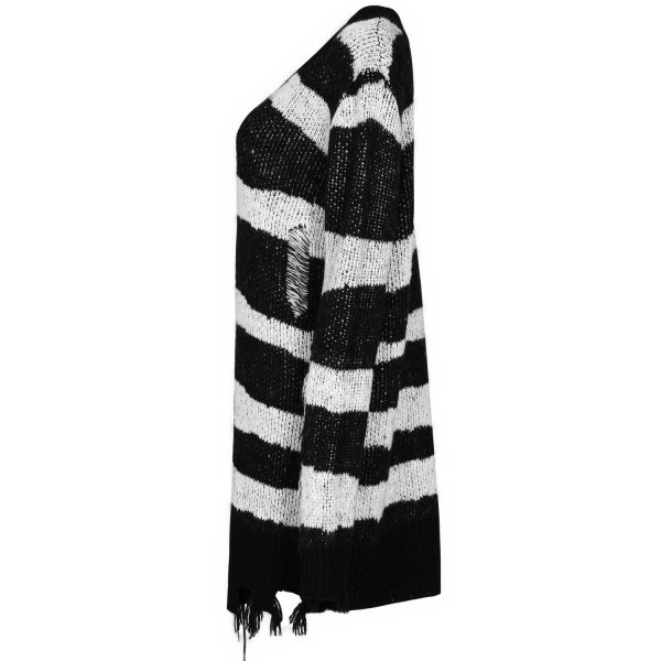 grand choix PUNK RAVE Pull ‘Dark Doll’ à Rayures Noires Et Blanches 15