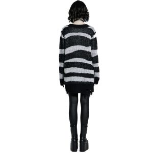grand choix PUNK RAVE Pull ‘Dark Doll’ à Rayures Noires Et Blanches 26