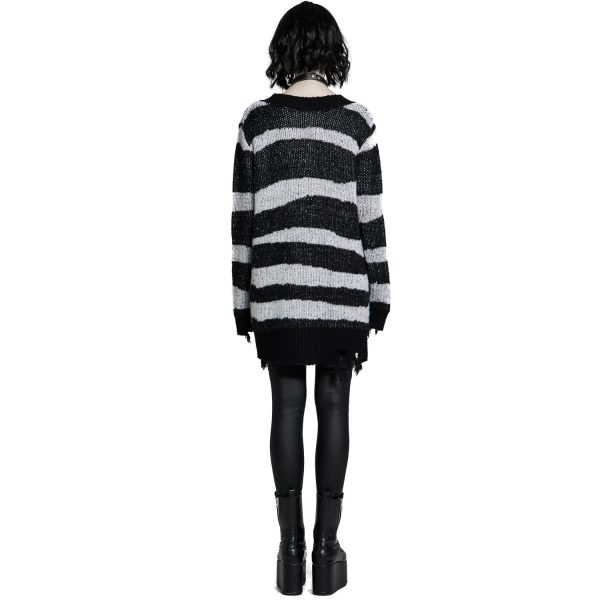 grand choix PUNK RAVE Pull ‘Dark Doll’ à Rayures Noires Et Blanches 4