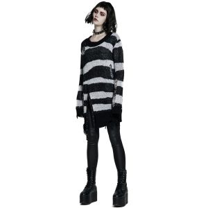 grand choix PUNK RAVE Pull ‘Dark Doll’ à Rayures Noires Et Blanches 28