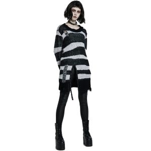grand choix PUNK RAVE Pull ‘Dark Doll’ à Rayures Noires Et Blanches 32
